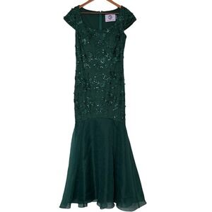 JS Collections Beaded Sequin Mermaid Gown Jewel Green Formal Dress 6 NWT